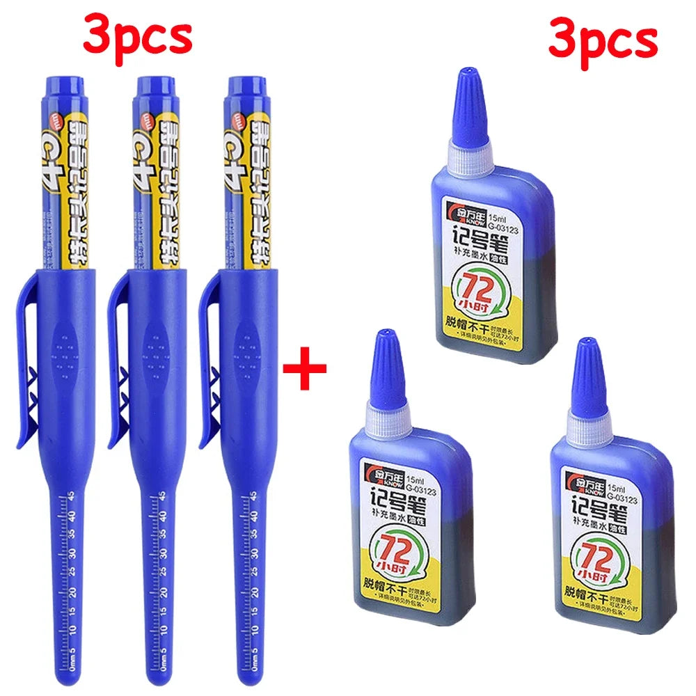 1-6Pcs Multi-Purpose 45mm Deep Drill Hole Long Nib Marker Pens Waterproof for Bathroom Woodworking Long Head Carpenter Pen - ZOOMNSTORE