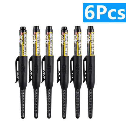 1-6Pcs Multi-Purpose 45mm Deep Drill Hole Long Nib Marker Pens Waterproof for Bathroom Woodworking Long Head Carpenter Pen - ZOOMNSTORE