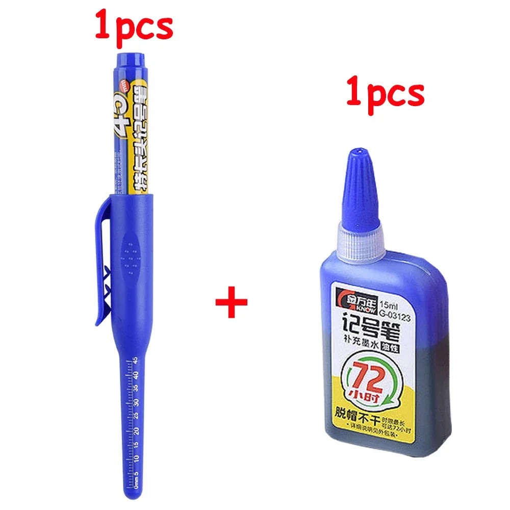 1-6Pcs Multi-Purpose 45mm Deep Drill Hole Long Nib Marker Pens Waterproof for Bathroom Woodworking Long Head Carpenter Pen - ZOOMNSTORE