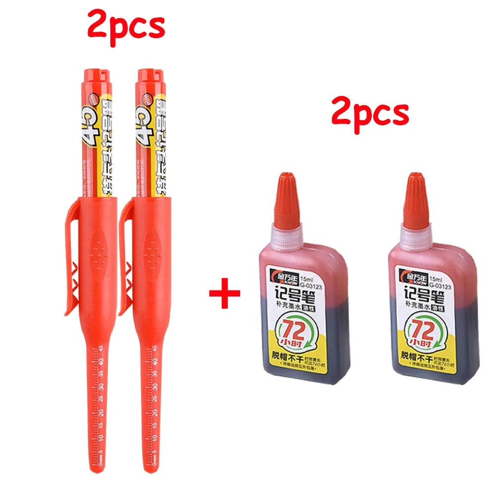 1-6Pcs Multi-Purpose 45mm Deep Drill Hole Long Nib Marker Pens Waterproof for Bathroom Woodworking Long Head Carpenter Pen - ZOOMNSTORE