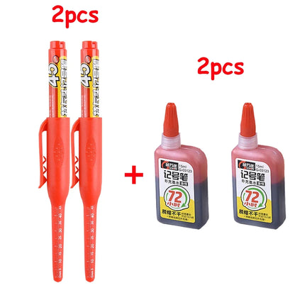 1-6Pcs Multi-Purpose 45mm Deep Drill Hole Long Nib Marker Pens Waterproof for Bathroom Woodworking Long Head Carpenter Pen - ZOOMNSTORE