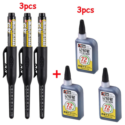 1-6Pcs Multi-Purpose 45mm Deep Drill Hole Long Nib Marker Pens Waterproof for Bathroom Woodworking Long Head Carpenter Pen - ZOOMNSTORE