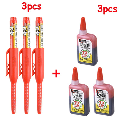 1-6Pcs Multi-Purpose 45mm Deep Drill Hole Long Nib Marker Pens Waterproof for Bathroom Woodworking Long Head Carpenter Pen - ZOOMNSTORE