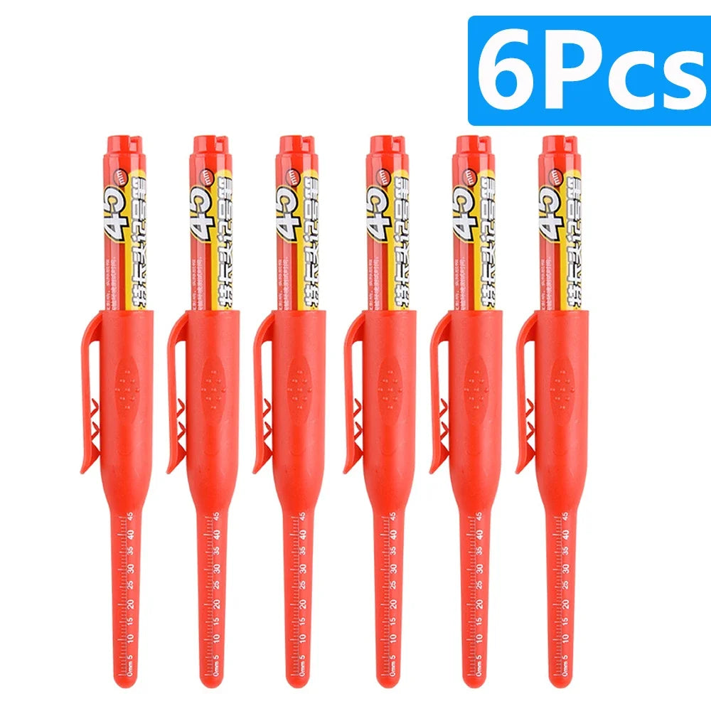 1-6Pcs Multi-Purpose 45mm Deep Drill Hole Long Nib Marker Pens Waterproof for Bathroom Woodworking Long Head Carpenter Pen - ZOOMNSTORE