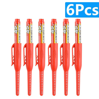1-6Pcs Multi-Purpose 45mm Deep Drill Hole Long Nib Marker Pens Waterproof for Bathroom Woodworking Long Head Carpenter Pen - ZOOMNSTORE