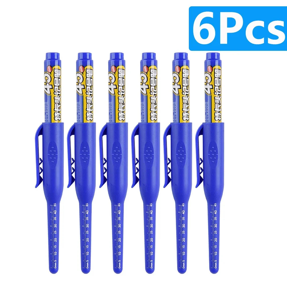 1-6Pcs Multi-Purpose 45mm Deep Drill Hole Long Nib Marker Pens Waterproof for Bathroom Woodworking Long Head Carpenter Pen - ZOOMNSTORE