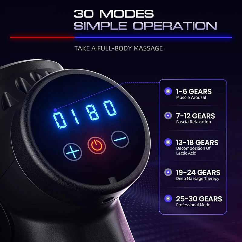 Deep Muscle Massage Gun Electric Percussion Pistol Massager For Body Neck Back Leg Fitness Tool 30 Levels - ZOOMNSTORE
