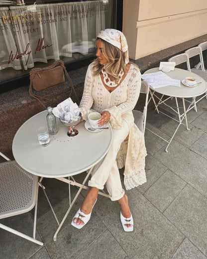 Deep V Neck Long Cardigan Dress - Elegant Hollow Knit Cover Up for Women - ZOOMNSTORE
