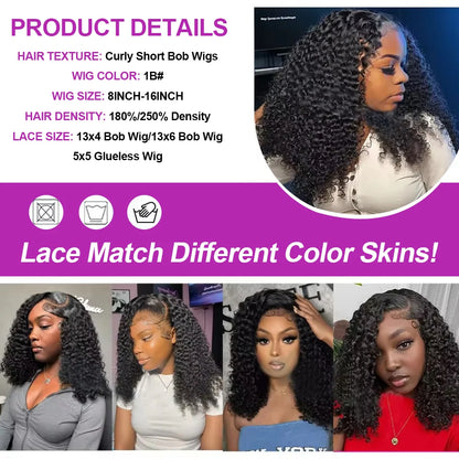 Deep Wave Bob Wig - Preplucked Lace Front Wig 13x6 Short Curly Human Hair - ZOOMNSTORE