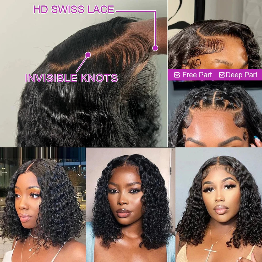 Deep Wave Bob Wig - Preplucked Lace Front Wig 13x6 Short Curly Human Hair - ZOOMNSTORE
