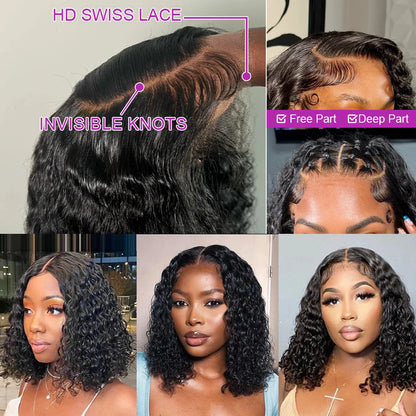 Deep Wave Bob Wig - Preplucked Lace Front Wig 13x6 Short Curly Human Hair - ZOOMNSTORE