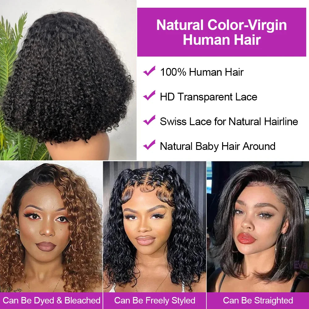 Deep Wave Bob Wig - Preplucked Lace Front Wig 13x6 Short Curly Human Hair - ZOOMNSTORE