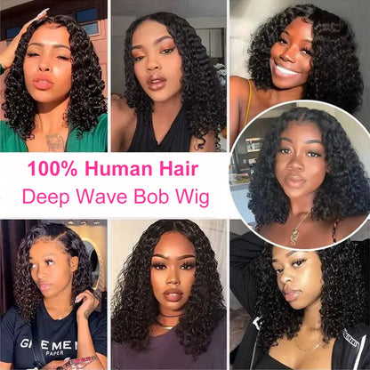 Deep Wave Bob Wig - Preplucked Lace Front Wig 13x6 Short Curly Human Hair - ZOOMNSTORE