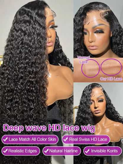 Deep Wave Lace Frontal Wig 13x4 13x6 HD Curly Human Hair 300 Density Remy Brazilian - ZOOMNSTORE