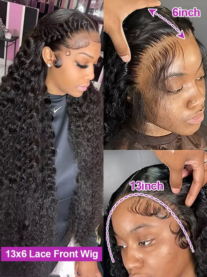 Deep Wave Lace Frontal Wig 13x4 13x6 HD Curly Human Hair 300 Density Remy Brazilian - ZOOMNSTORE