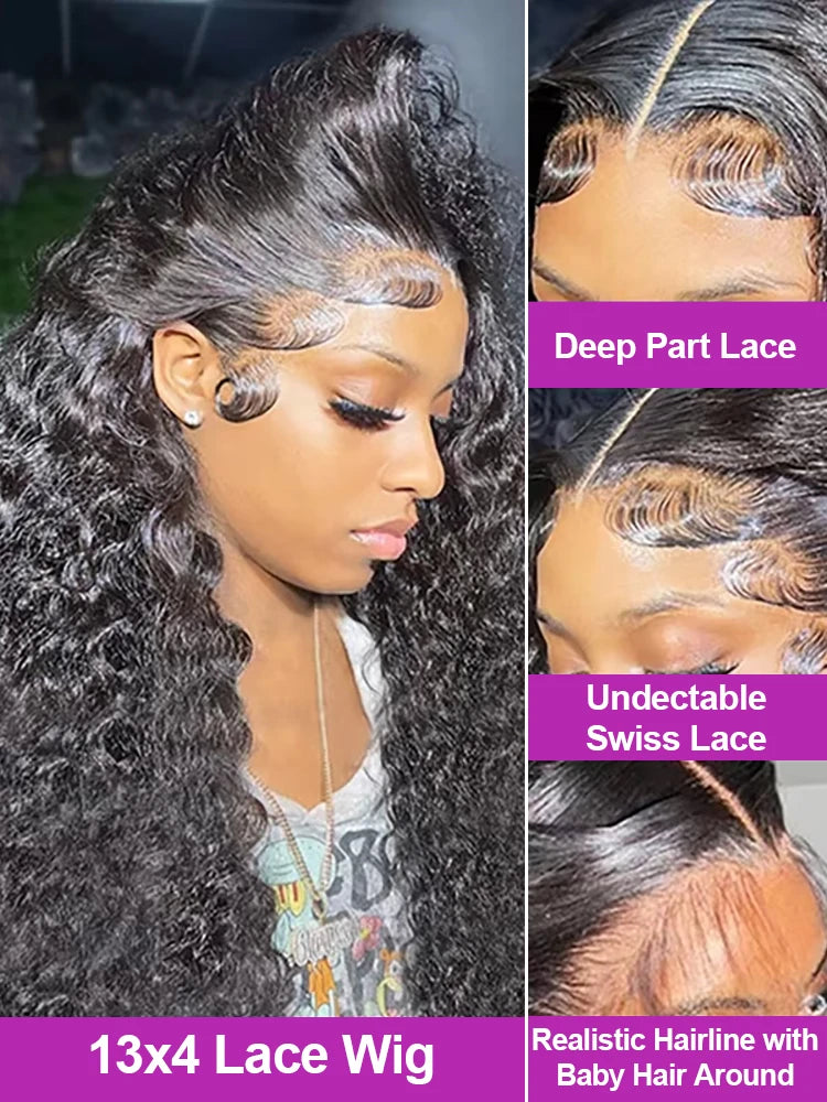 Deep Wave Lace Frontal Wig 13x4 13x6 HD Curly Human Hair 300 Density Remy Brazilian - ZOOMNSTORE