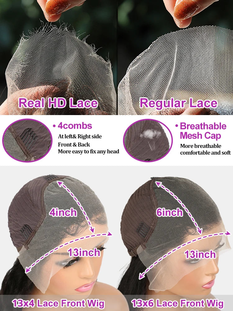 Deep Wave Lace Frontal Wig 13x4 13x6 HD Curly Human Hair 300 Density Remy Brazilian - ZOOMNSTORE