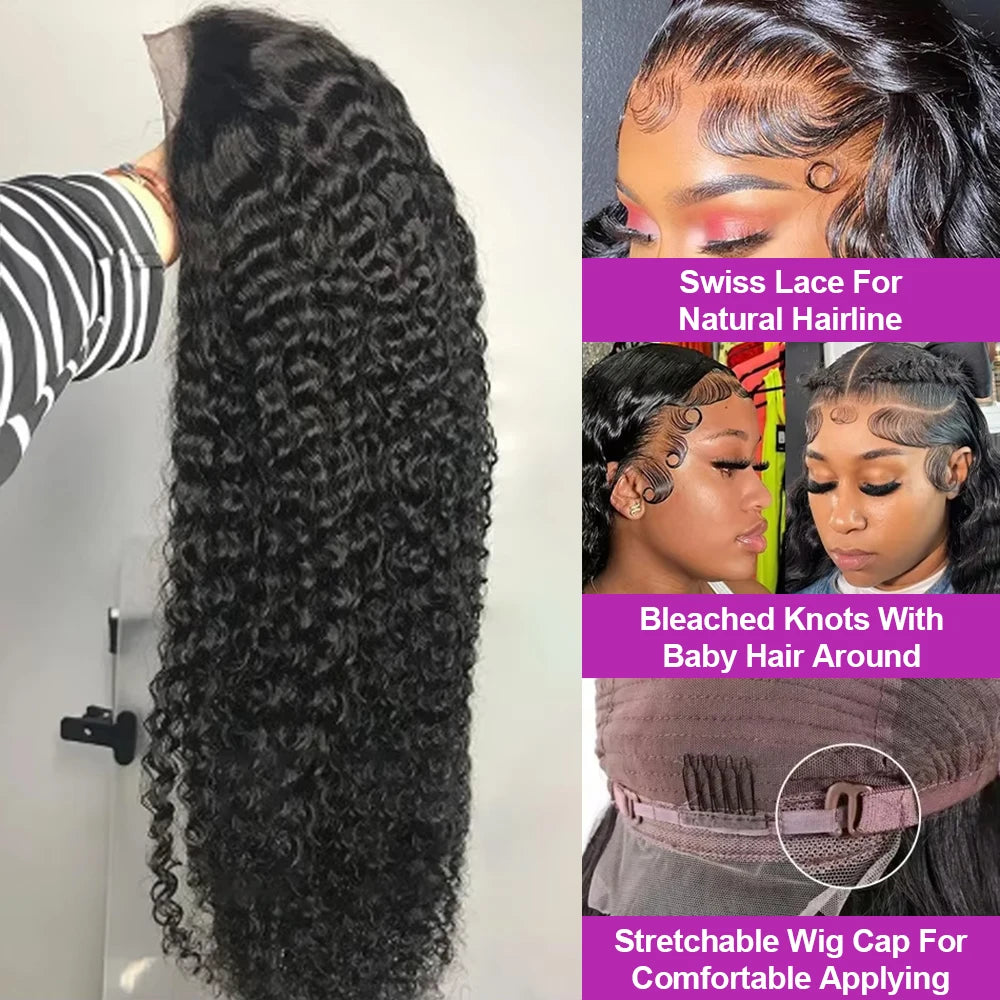 Deep Wave Lace Frontal Wig 13x4 13x6 HD Curly Human Hair 300 Density Remy Brazilian - ZOOMNSTORE