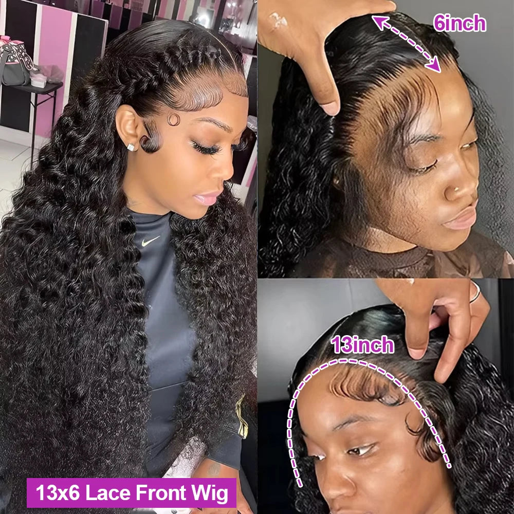 Deep Wave Lace Frontal Wig 13x4 13x6 HD Curly Human Hair 300 Density Remy Brazilian - ZOOMNSTORE