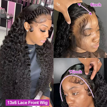 Deep Wave Lace Frontal Wig 13x4 13x6 HD Curly Human Hair 300 Density Remy Brazilian - ZOOMNSTORE