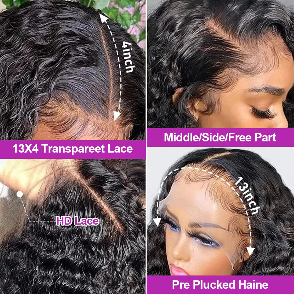 Deep Wave Lace Frontal Wig 13x4 13x6 HD Curly Human Hair 300 Density Remy Brazilian - ZOOMNSTORE