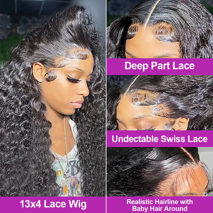 Deep Wave Lace Frontal Wig 13x4 13x6 HD Curly Human Hair 300 Density Remy Brazilian - ZOOMNSTORE
