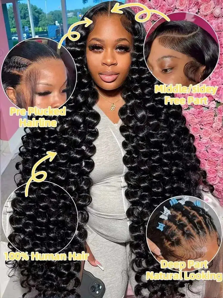 Deep Wave Lace Wig - 40 42 Inch Brazilian Curly Human Hair 13x6 Lace Front - ZOOMNSTORE