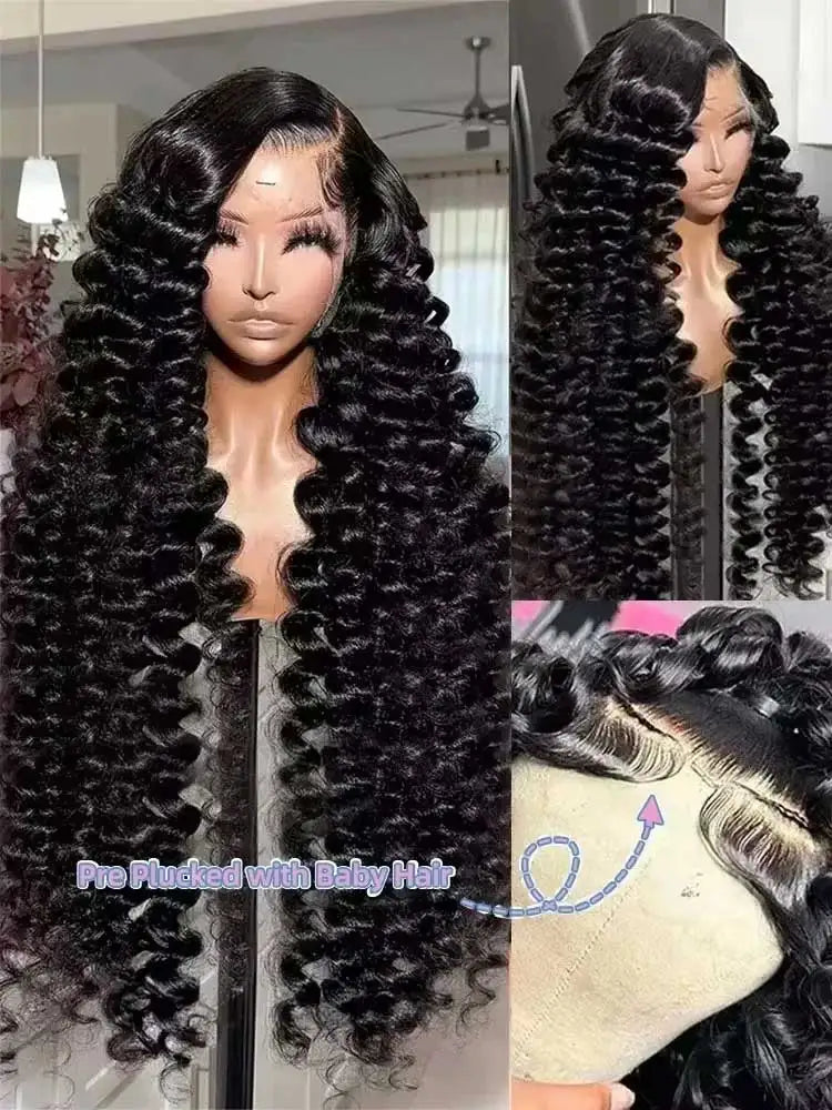 Deep Wave Lace Wig - 40 42 Inch Brazilian Curly Human Hair 13x6 Lace Front - ZOOMNSTORE