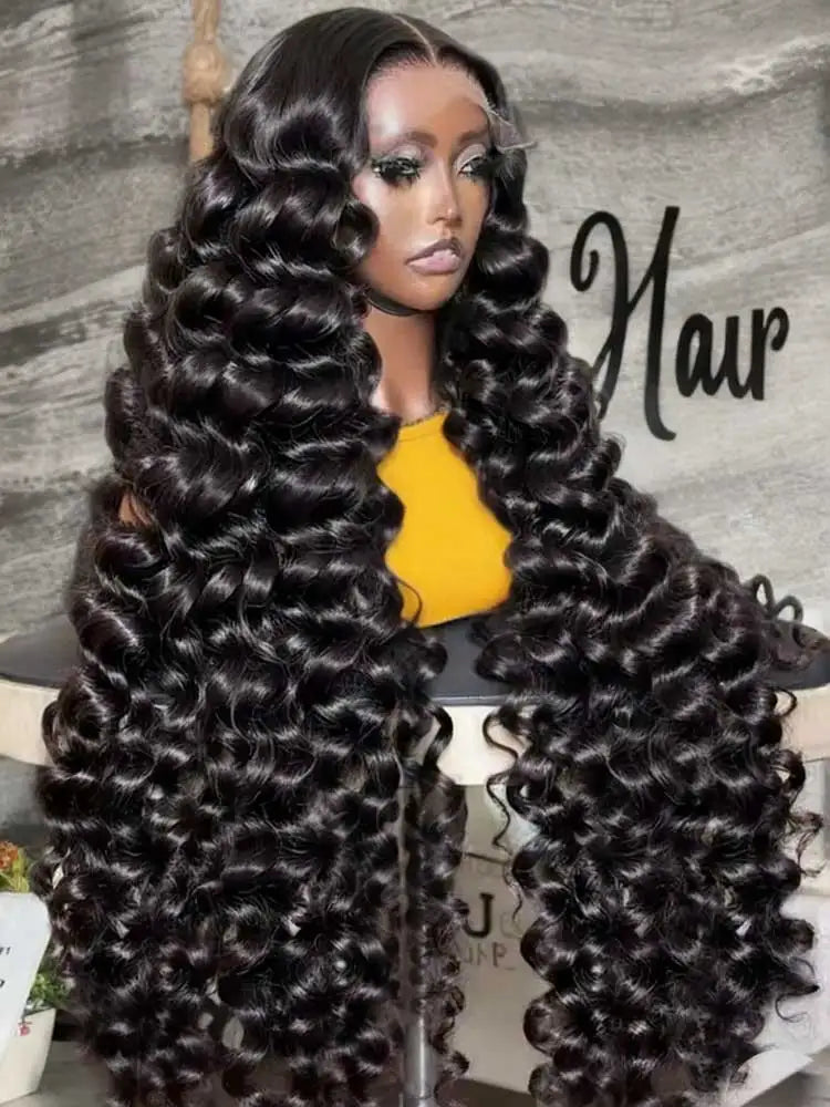 Deep Wave Lace Wig - 40 42 Inch Brazilian Curly Human Hair 13x6 Lace Front - ZOOMNSTORE