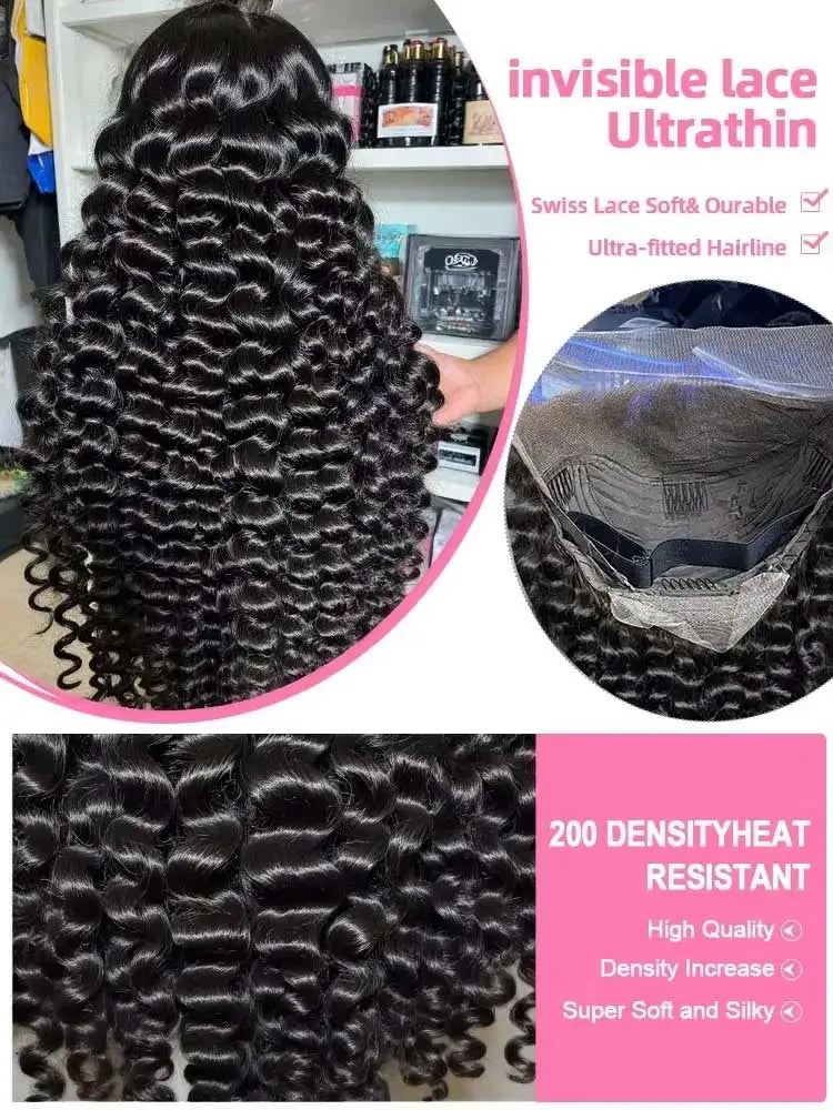 Deep Wave Lace Wig - 40 42 Inch Brazilian Curly Human Hair 13x6 Lace Front - ZOOMNSTORE