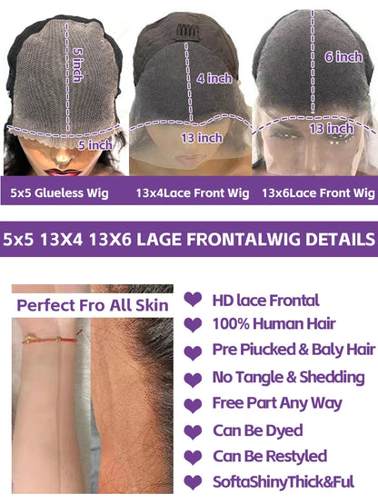 Deep Wave Lace Wig - 40 42 Inch Brazilian Curly Human Hair 13x6 Lace Front - ZOOMNSTORE