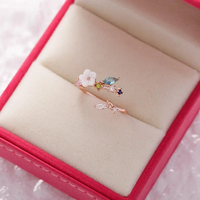 Korean Delicate Flowers Rings for Women Girls Temperament Micro-inlaid Crystal Zircon Finger Rings Party Jewelry Accessories - ZOOMNSTORE