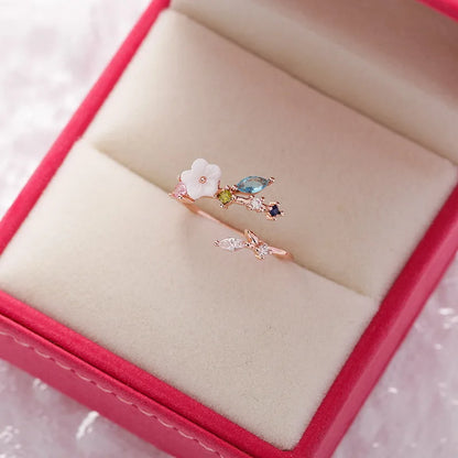 Korean Delicate Flowers Rings for Women Girls Temperament Micro-inlaid Crystal Zircon Finger Rings Party Jewelry Accessories - ZOOMNSTORE