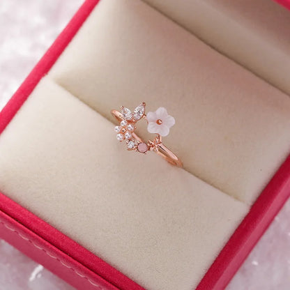 Korean Delicate Flowers Rings for Women Girls Temperament Micro-inlaid Crystal Zircon Finger Rings Party Jewelry Accessories - ZOOMNSTORE