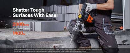 Heavy Duty Electric Jackhammer - 1400W Demolition Tool with 2 Chisels Bits - ZOOMNSTORE