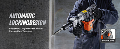 Heavy Duty Electric Jackhammer - 1400W Demolition Tool with 2 Chisels Bits - ZOOMNSTORE