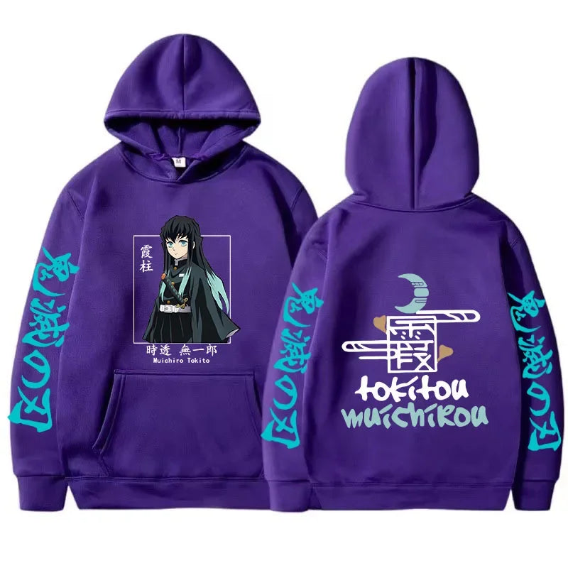 Demon Slayer Hoodie - Muichiro Tokito Printed Anime Hooded Sweatshirt Plus Size Casual Pullover - ZOOMNSTORE