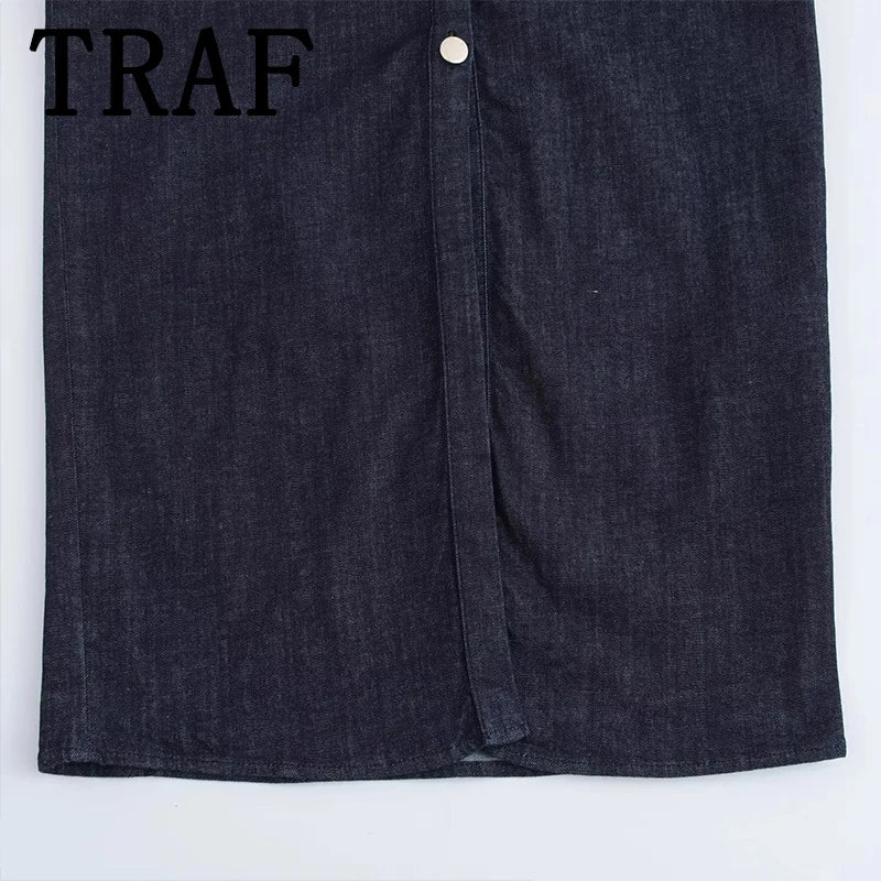 Denim Midi Dress - Womens Casual Ruched Short Sleeve Spring Summer Fashion 2025 - ZOOMNSTORE