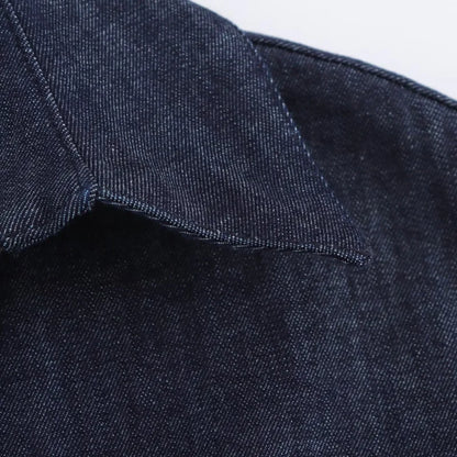 Denim Midi Dress – Slim Waist Ankle Length With Lapel Collar & Side Zipper - ZOOMNSTORE