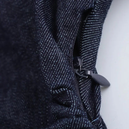 Denim Midi Dress – Slim Waist Ankle Length With Lapel Collar & Side Zipper - ZOOMNSTORE