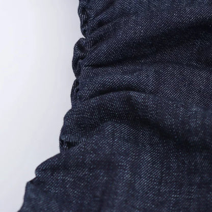 Denim Midi Dress – Slim Waist Ankle Length With Lapel Collar & Side Zipper - ZOOMNSTORE