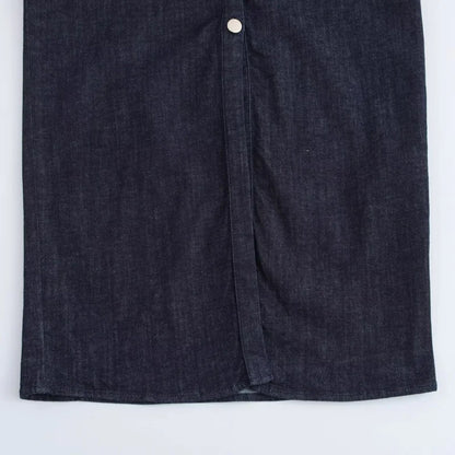 Denim Midi Dress – Slim Waist Ankle Length With Lapel Collar & Side Zipper - ZOOMNSTORE