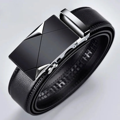 Luxury Mens Plus Size Designer Belt - High Quality PU Leather with Automatic Metal Buckle 130-170cm - ZOOMNSTORE