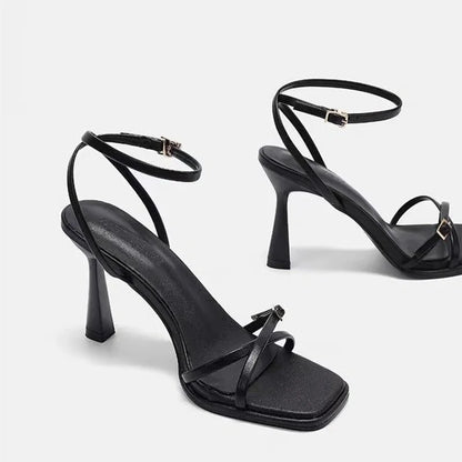 Designer Womens High Heels - Black Lace-Up Stiletto Sandals - ZOOMNSTORE