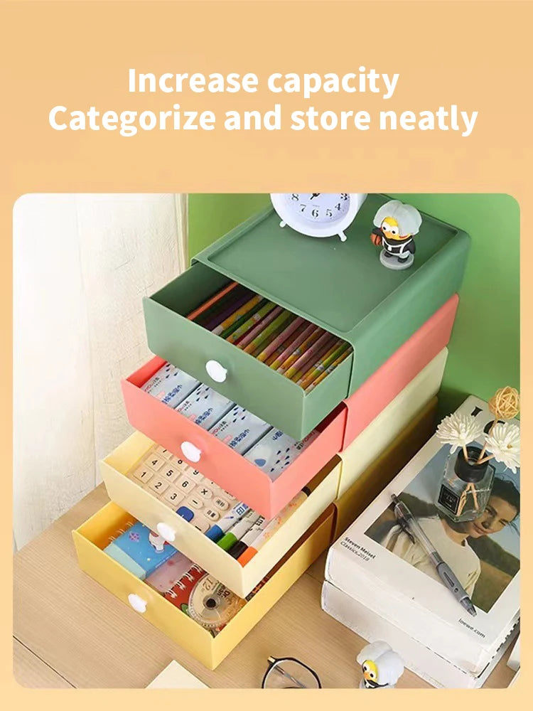 Desk Drawer Storage Box - Stackable Plastic Organizer Container for Office - ZOOMNSTORE