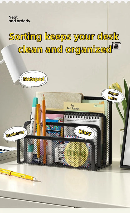 Metal Mesh Desk Mail Organizer - Small File Holder for Documents and Papers - ZOOMNSTORE