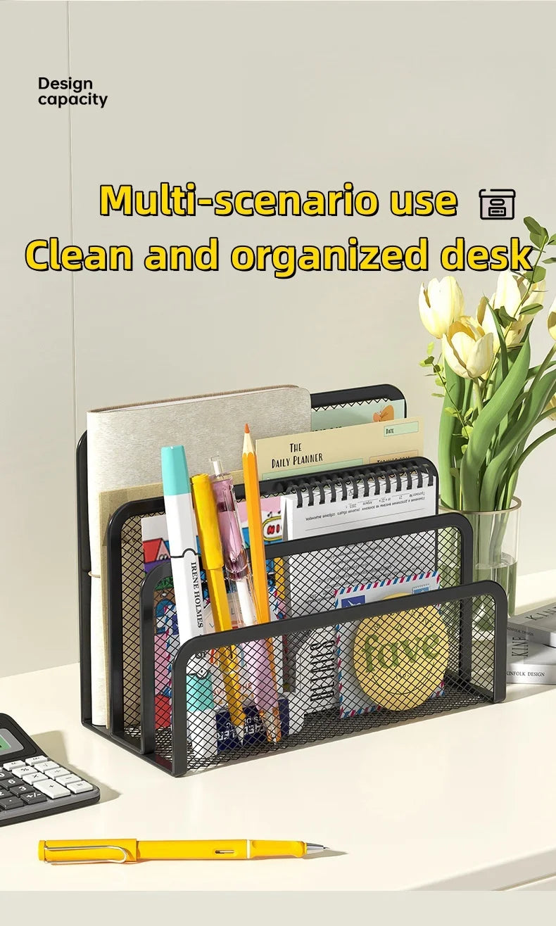 Metal Mesh Desk Mail Organizer - Small File Holder for Documents and Papers - ZOOMNSTORE