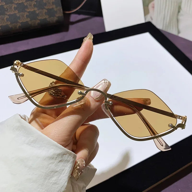 Diamond Shaped Half Frame Sunglasses - Metal Trendy Outdoor Eyewear for Men and Women - ZOOMNSTORE