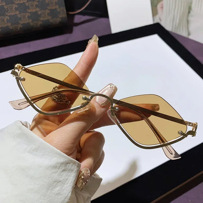 Diamond Shaped Half Frame Sunglasses - Metal Trendy Outdoor Eyewear for Men and Women - ZOOMNSTORE