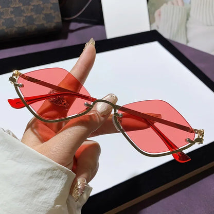Diamond Shaped Half Frame Sunglasses - Metal Trendy Outdoor Eyewear for Men and Women - ZOOMNSTORE